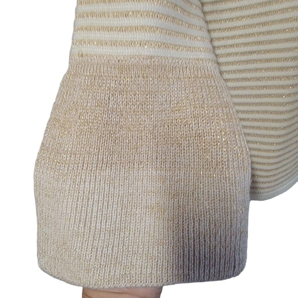 Calvin Klein Ivory Gold Sweater Cowl Neck Metallic Christmas Medium - Picture 7 of 7